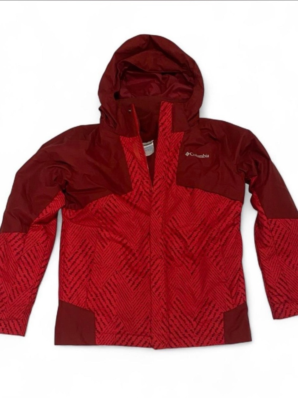 Columbia Red Hooded Girls' size M(10/12) Patterned Raincoat